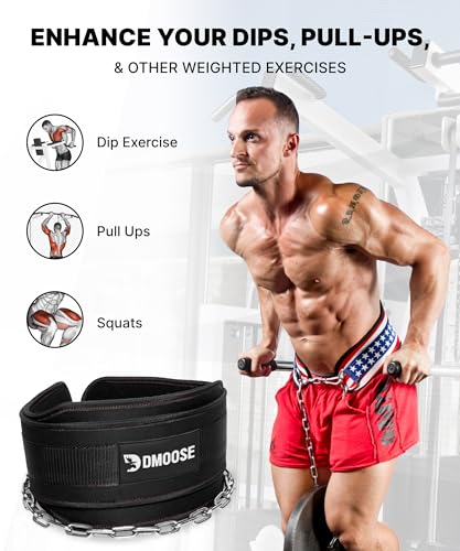 DMoose Fitness Dip Belt for Weight Lifting, Pullup, Squats & Dips - 36" Robust Steel Chain, Comfortable Neoprene Padding S...