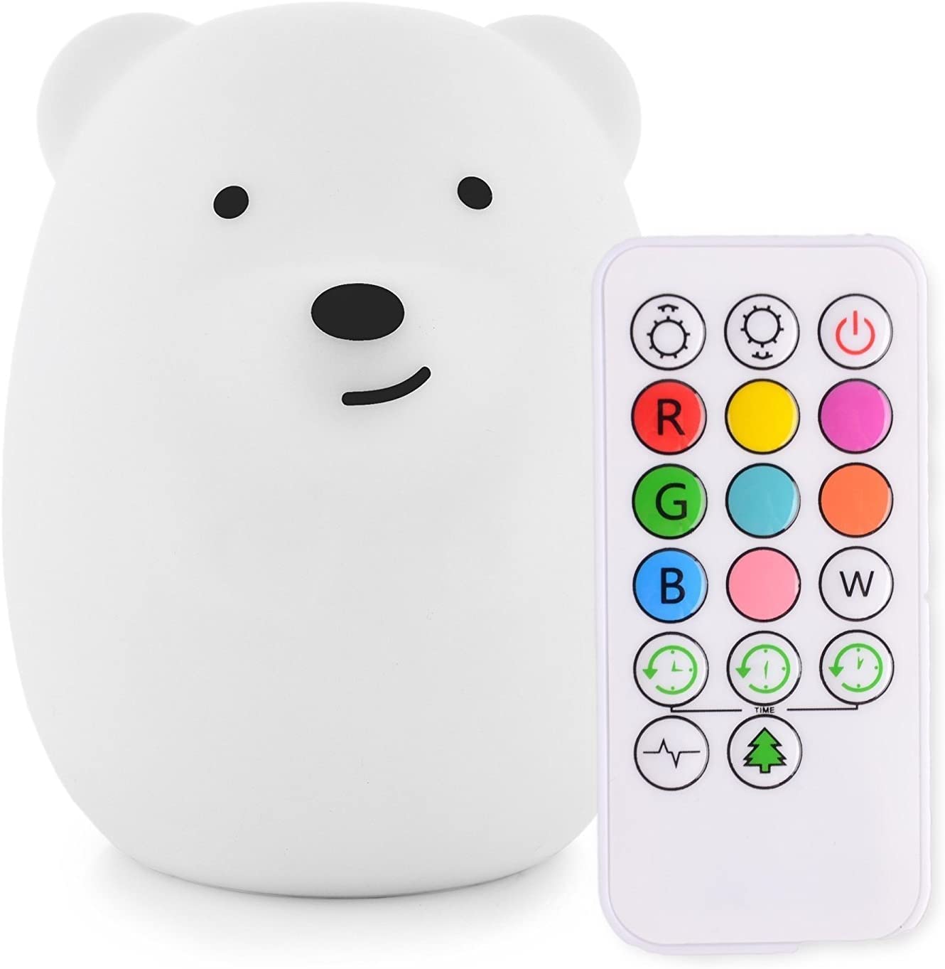 Tekemai Night Light for Kids, Multicolor Bedside Lamp, Remote Control, Large Bear, Silicone, Adjustable Brightness, White, Model TC851-8