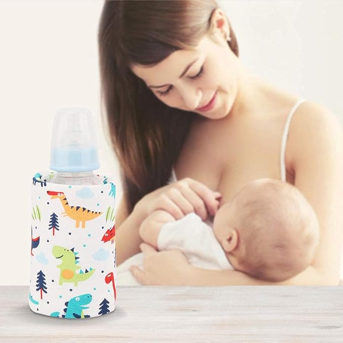 Portable Bottle Keep Warm, USB Travel Milk Heat Keeper, Baby Bottle Keep Warmer for Car Tavel, Storage Cover Insulation Thermostat(Dinosaur, 12)