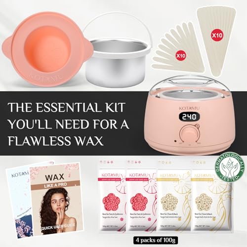 KOTAMU Wax Kit Pink Digital Hair Removal Waxing Kit for Women & Men Hot Wax Warmer Pot for Face, Eyebrow, Body, Brazilian,...