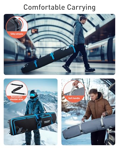 TOURIT Rolling Ski Bag and Ski Boot Bag Combo - Fully Padded Snowboard Bag with Wheels for Air Travel, Wheeled Ski Bag Hol...