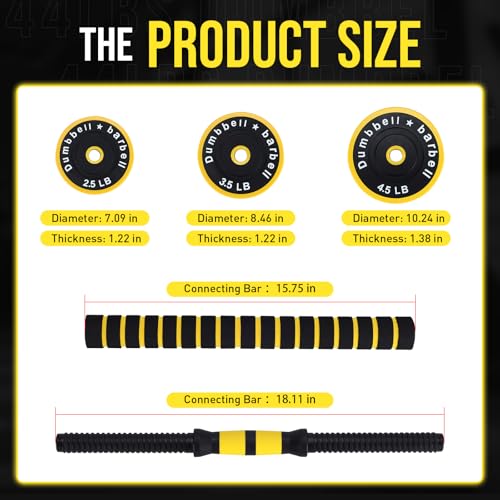 2-In-1 Adjustable Dumbbell and Barbell Set, 44 Lbs Free Weights for Home Gym Strength Training, Dumbbell Set of 2 with Con...