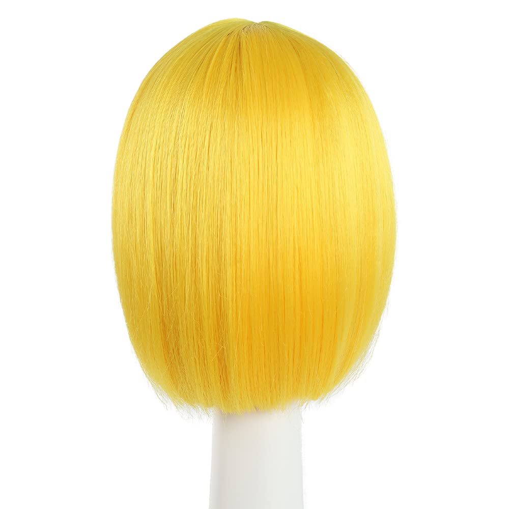 HSPCYGG Short Yellow Bob Wig with Bangs, 10" Synthetic Cosplay Hair for Women and Girls, Model 2002-Yellow