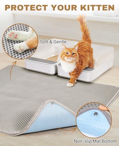 Fostanfly Cat Litter Mat - Extra Large XL 45"x 27" Cat Litter Trapping Mat, Machine Washable Double Layer Design, Urine & ...
