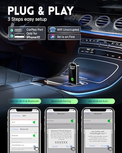 Amzfeel Wireless CarPlay Adapter for Apple iPhone iOS 10+ & Cars from 2015+, Mini Edition, Converts Factory Wired to Wirel...