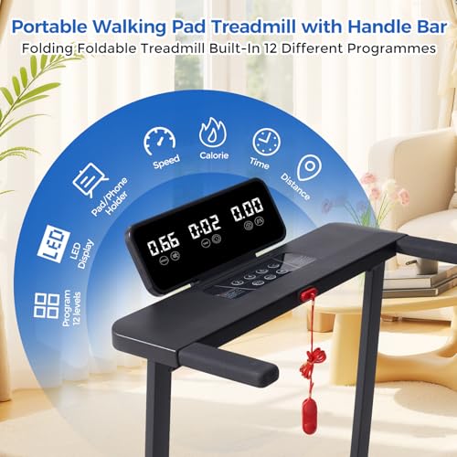 Walking Pad Treadmill with Handle Bar, Compact Portable Treadmills for Home Small, Electric Walking Pads with Handles, 3.5...