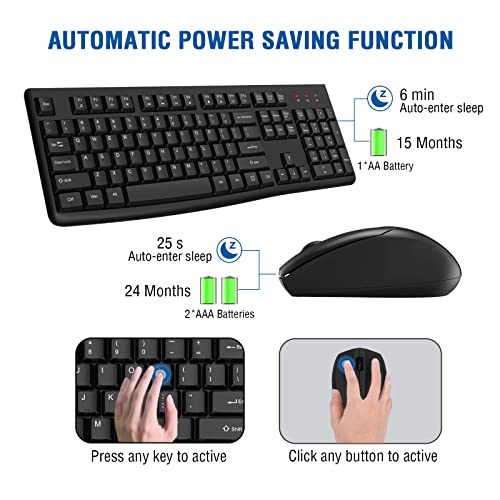 Wireless Keyboard and Mouse Combo, EDJO Full-Sized 2.4GHz USB Computer Wireless Keyboard and Optical Mouse for Windows, Ma...