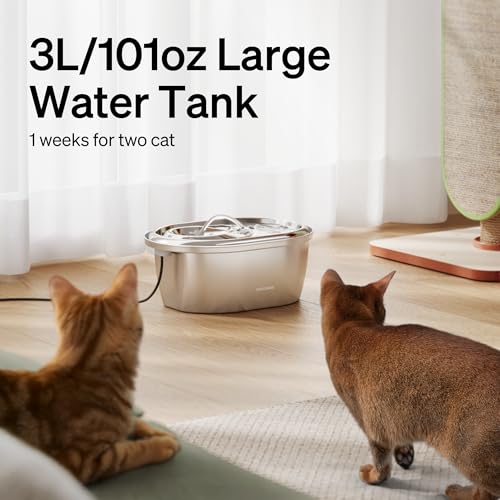 PETLIBRO Stainless Steel Cat Water Fountain, 101oz/3L Pet Water Fountain for Cats Inside, Food-Grade Dog Water Fountain, A...