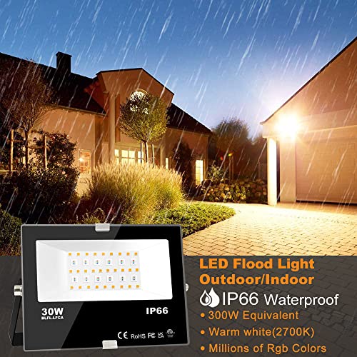 MELPO 30W Led Flood Light Outdoor 300W Equivalent, Color Changing RGB Lights with Remote, 120 RGB Colors, Warm White 2700...