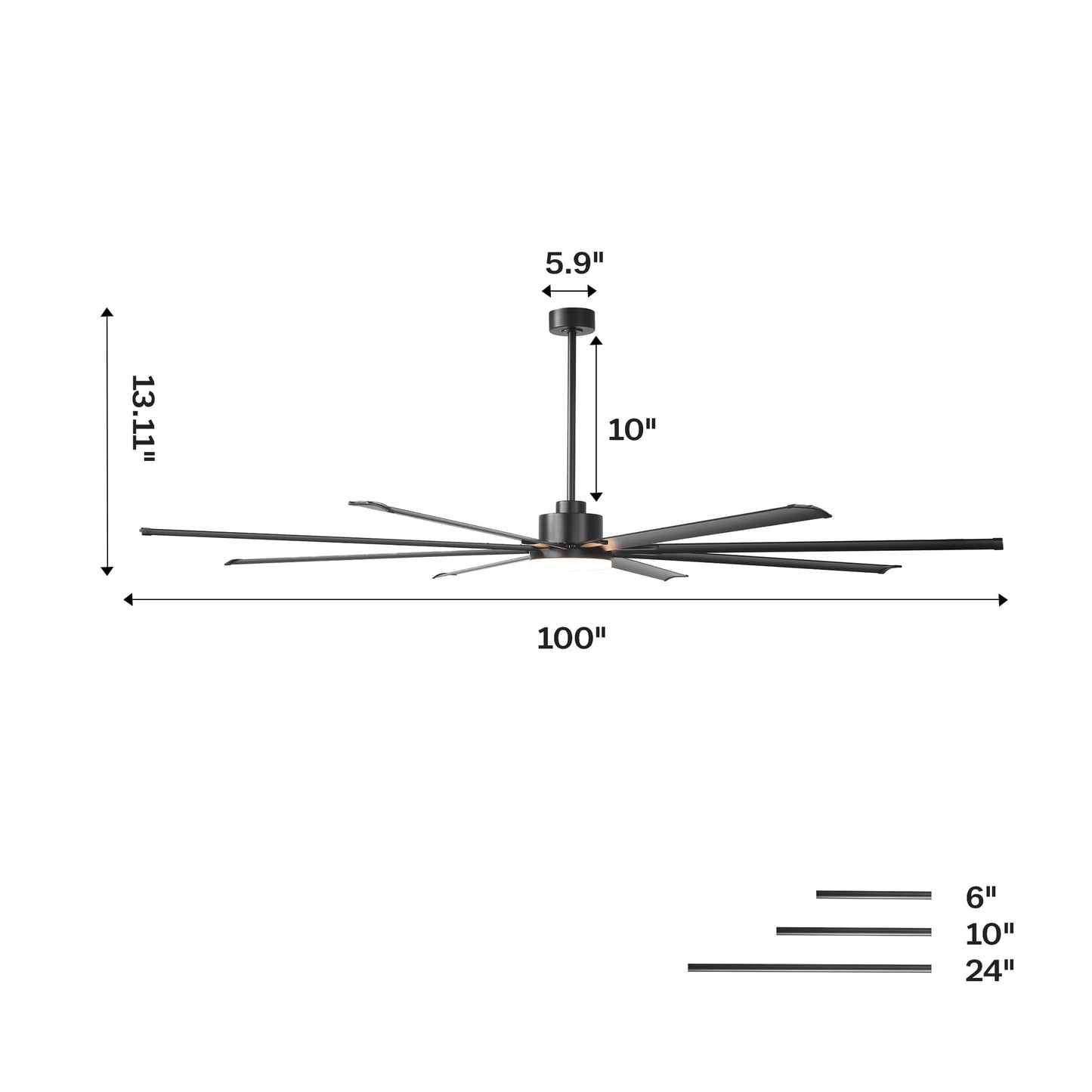 100 Inch Smart Ceiling Fans With Lights And Remote/App Control, Black Large Ceiling Fan With 6-Speed Reversible Dc Motor, Dimmab