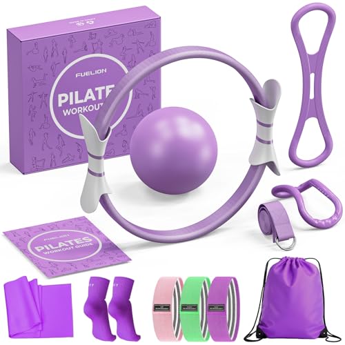 Fuelion Pilates Ring Set for Women, Home Workout Pilates Equipment with Resistance Bands, 14'' Magic Circle, Mini Ball, Pi...