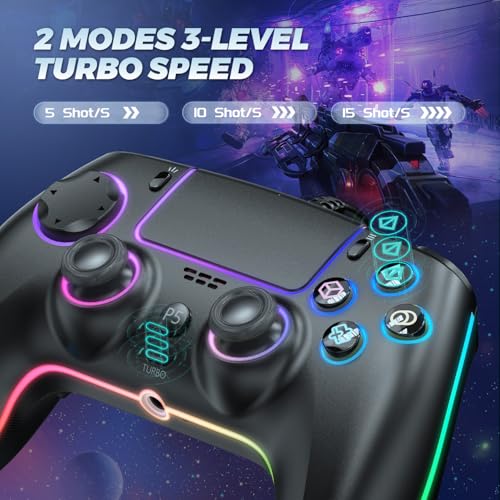 GUOC RGB Wired Controller for PS5/PS4 and PC with Hall Effect Trigger, 3.5mm Audio Jack, Support Tubro/Macro Function, Adj...