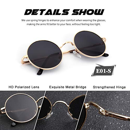 CGID Retro Round Polarized Sunglasses Mens Womens Circle Metal Hippie Shades UV400 Protection E01