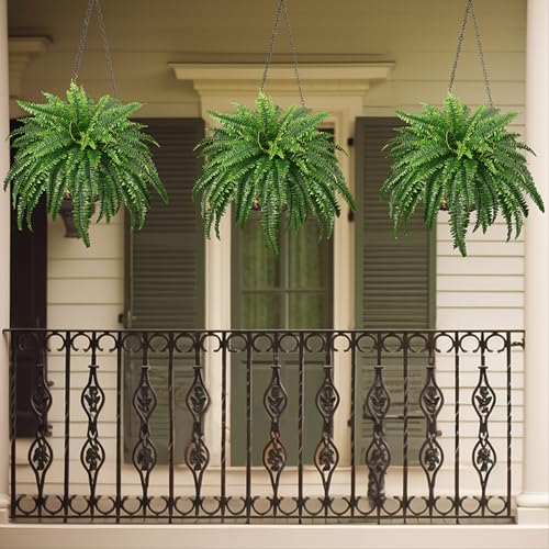 FOREST PRINCE 45" Fake Ferns, Realistic Large Artificial Bush Plants, 2 Artificial Boston Ferns with 59 Fronds for Outdoor...