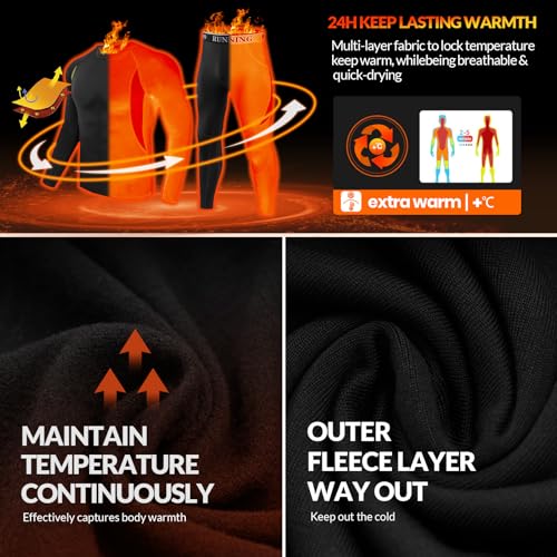 MEETYOO Thermal Underwear for Men Long Johns Fleece Lined Hunting Gear Bottom Top Set Base Layer Cold Weather