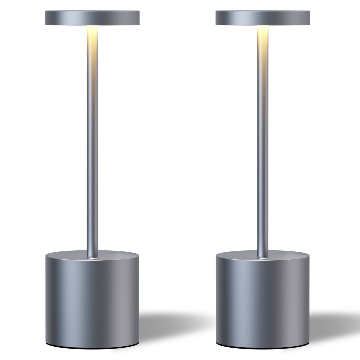 TBBGA 2 Pack Cordless Table Lamps, 5000mAh Rechargeable, Dimmable LED Light, Portable Metal, Iron Gray