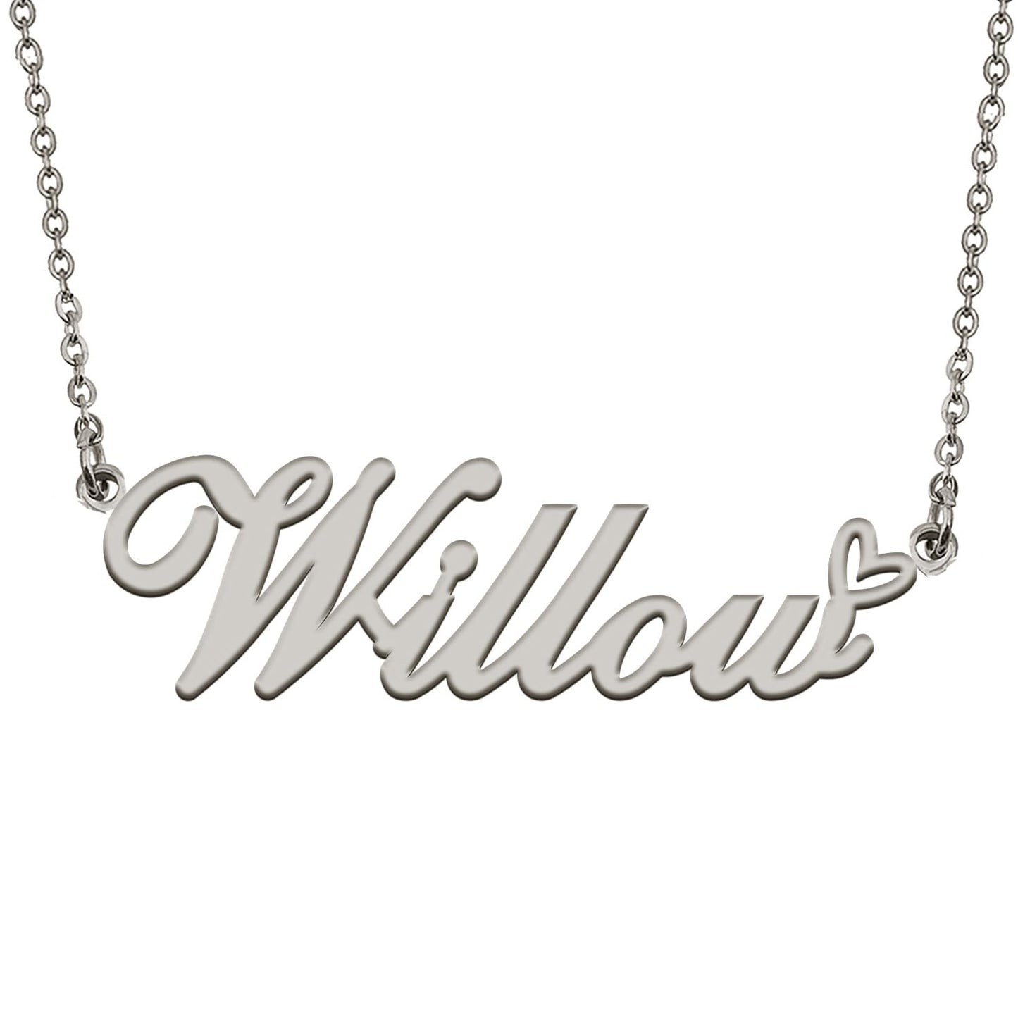 HUAN XUN Willow Name Necklace with Heart Silver Stainless Steel Initial Pendant Gifts Custom Name Necklaces for Women