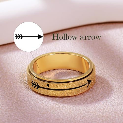 LuckyAmor Fidget Spinner Ring for Women - THIS TOO SHALL PASS Stainless Steel 18K Gold Plated Anxiety Rotating Inspiration...