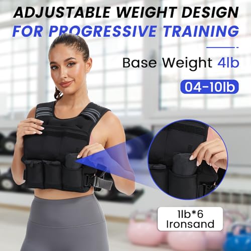 VBSD Adjustable Weighted Vest for Women Men 4-10lb/11-20lb/20-32lb Vest with 6 Ironsand Weights Body Weight Vest with Refl...