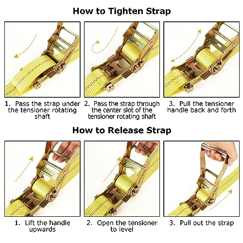 4 Pack 2 Inch Ratchet Straps Heavy Duty 27ft Tie Down Straps Ratchet with Double J Hook, 10000 LBS Break Strength, Cargo R...