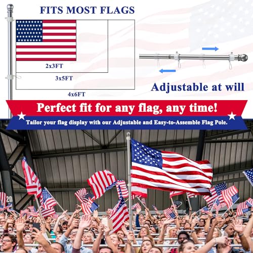 PHITRIC Flag Pole, Tangle Free Spinning Stainless Steel Rustproof Flagpole for 3x5 Sports Fan Outdoor Flags for Outside Ho...