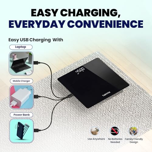 Digital Bathroom Scale for Body Weight - Rechargeable Weight Scale for People with LED Display, KG/LB, 400 lb Capacity, St...