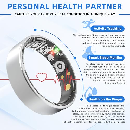 Fuomuto Smart Ring Health Tracking, Sleep Tracking, Heart Rate, Blood Oxygen, Blood Pressure，Fitness Ring, Activity Monito...