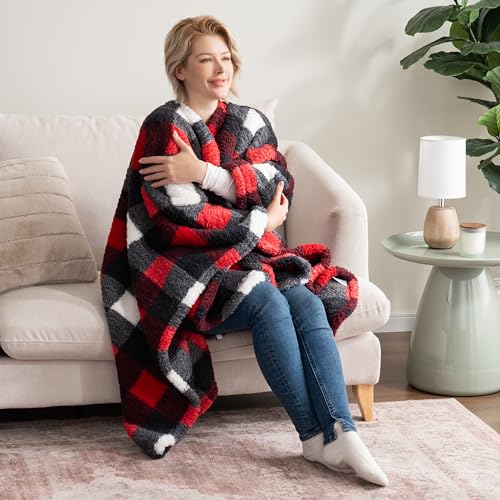 Berkshire Blanket Double Sided Sherpa Wearable Blanket,Warm Cozy Shawl with Pockets Plush Cape Wrap