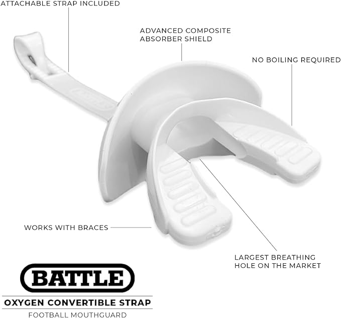 Battle Sports American Flag 2.0 Chrome Oxygen Football Mouthguard - with a Convertible Strap, Superior Airflow & Better Performance, Maximum Protection & Breathability, Works with Braces - Silver