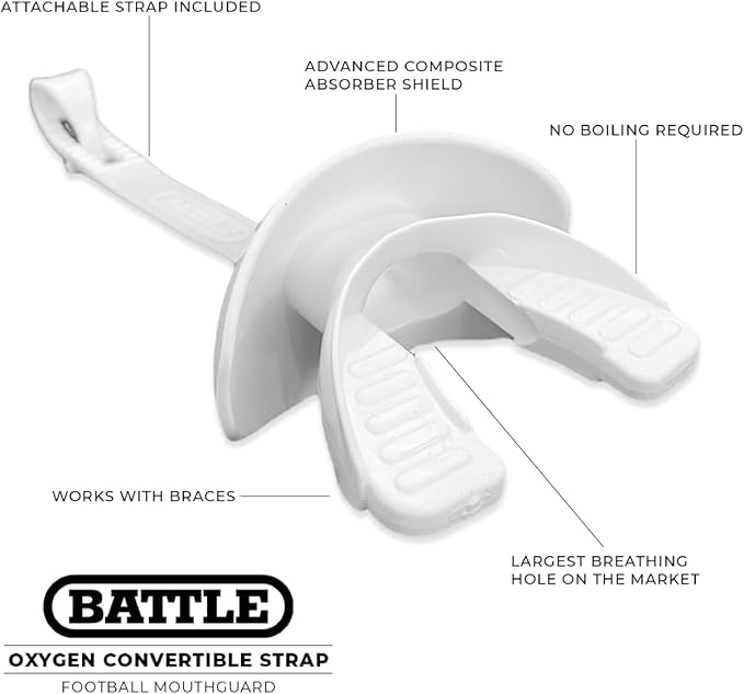 Battle Sports Cross Oxygen Football Mouthguard - Superior Airflow & Better Performance, Maximum Protection & Breathability Football Mouthpiece, Works with Braces