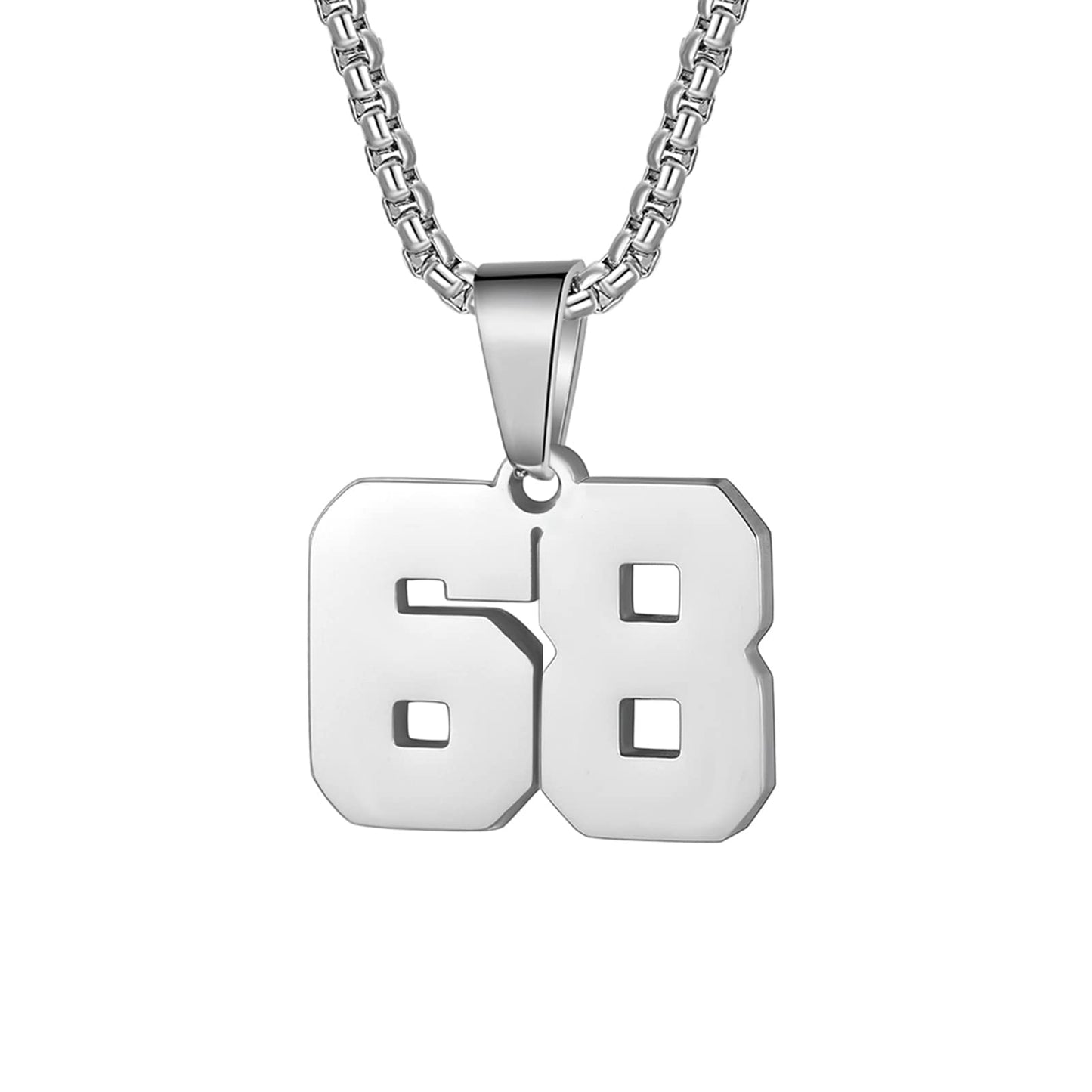 Number Necklaces Personalized Necklaces Silver Initial Number Pendant Stainless Steel Chain Movement Necklaces for Men Women (68