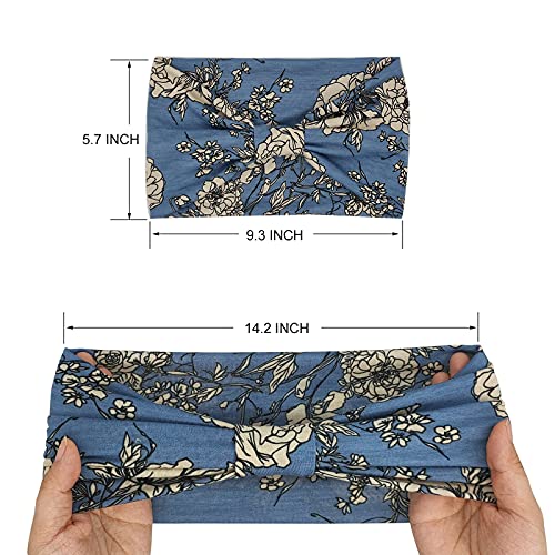 YONUF Wide Boho Headbands for Women Fashion Knotted Headband Yoga Workout Hair Accessories African Head Wrap 4 Pack