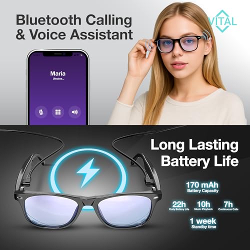 Vital Smart Glasses for Men AI Translation – Open-Ear Bluetooth 5.3 Audio, 164-Language Translator in Phone App Vital Smar...