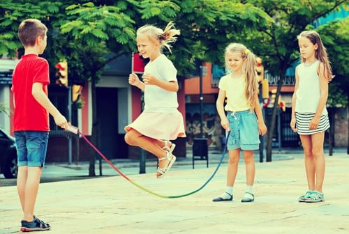 16 FT Long Jump Rope for Kids, 1 Pack Double Dutch Skipping Rope with Wooden Handle, Multiplayer Rainbow Jumping Rope for ...