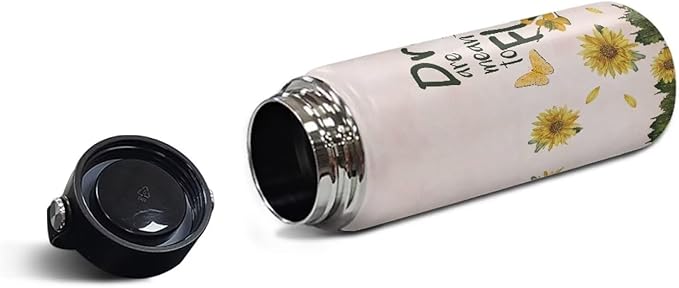 Sunflower Water Bottle 20 Oz Insulated Water Bottles with Handle Flask Wide Mouth Bottle Vacuum Stainless Steel Metal Water Bottle for Sports, Gym, Office