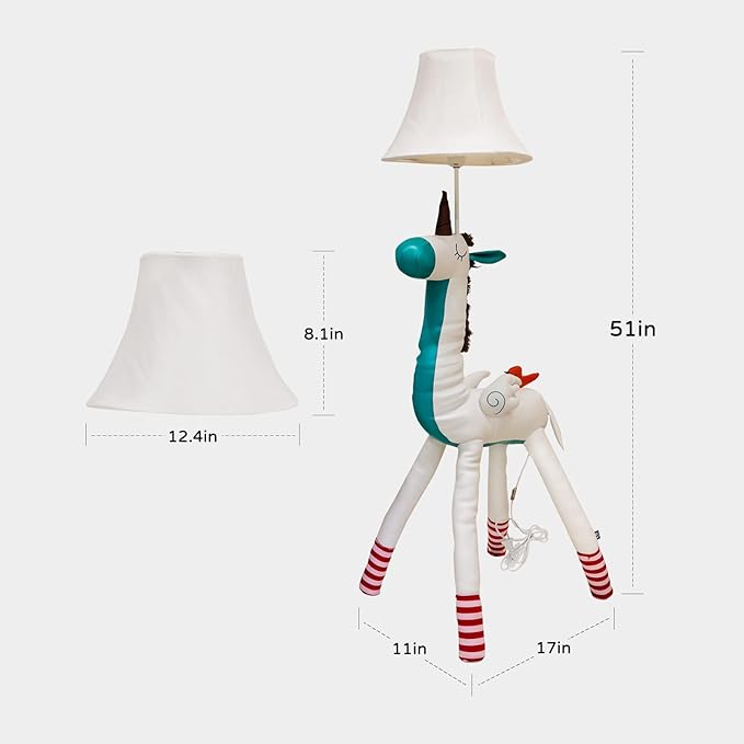 Floor Lamp, Easy-Care Artificial Leather Kids Floor Lamp for Bedroom, 51 Inch Tall White Unicorn Hand-Stitched Design Standing Lamp, Package Come with an E26 LED Bulb (White Unicorn)