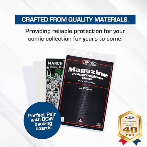 BCW Magazine Bags - 1 Pack of 100 | Acid-Free, Crystal Clear Polypropylene Sleeves for Archival-Quality Storage of Collect...