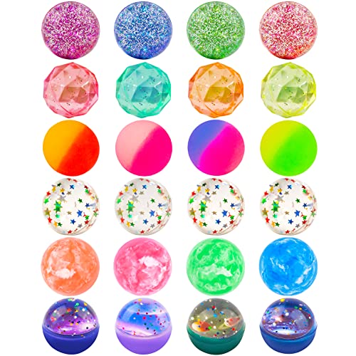 Ecoofor 24 Pieces Bouncy Balls 32mm Bounce Balls 6 Styles High Bouncing Balls Toys for Kids Party Favors Birthdays Gift Cl...