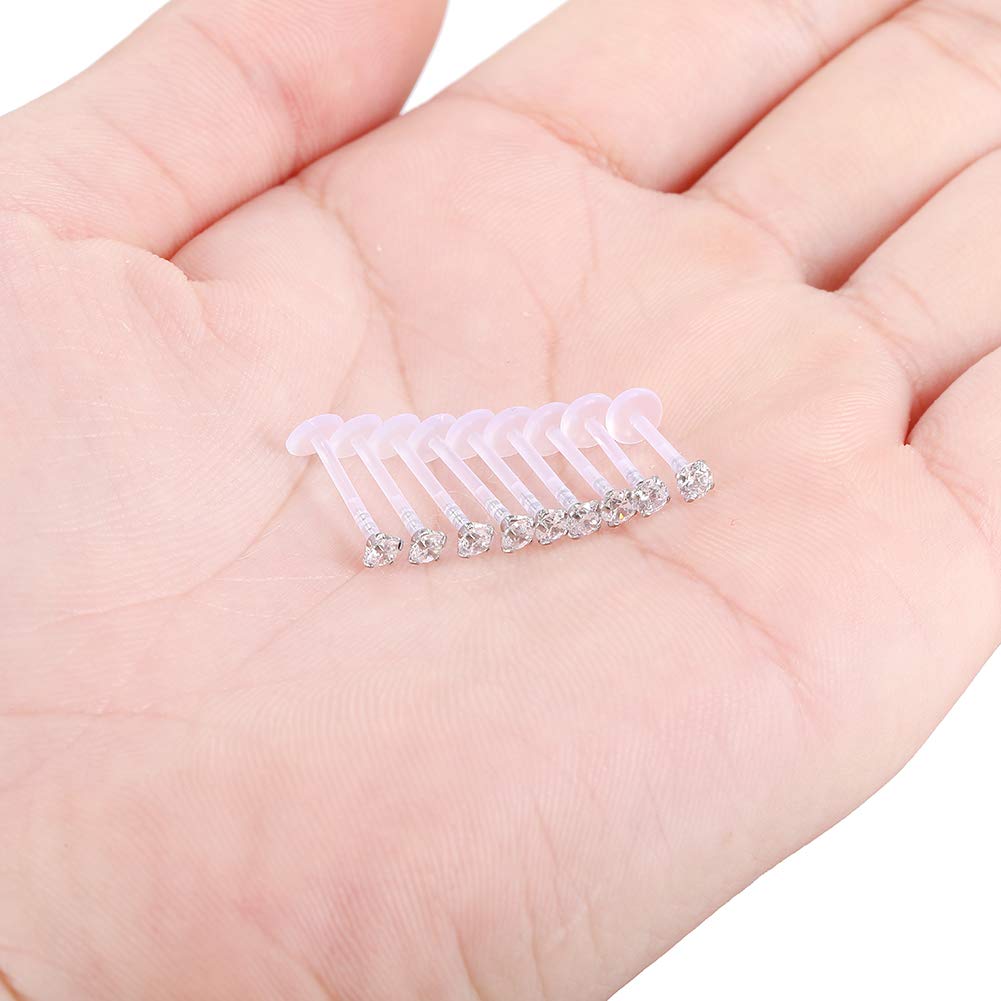 Xpircn Stainless Steel 16G Clear Bioflex 3mm CZ Labret Monroe Lip Ring Helix Stud Earrings