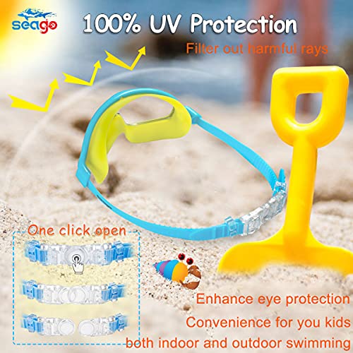 Seago Kids Goggles for Swimming 2 Pack No Leaking Outer Eye Fit with Wide View Anti-Fog UV Protection Crystal Clear Watert...