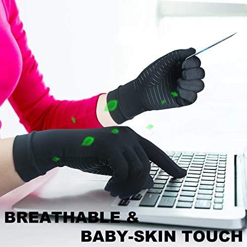 2 Pairs Full Finger Copper Arthritis Compression Gloves with Touchscreen Tips. Relief for Hand Pain, Carpal Tunnel, Rheuma...