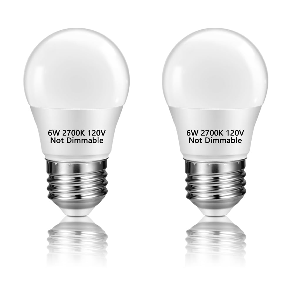 Neteha 2 Pack A15 6W 120V E26 Base Small Led Refrigerator Light Bulb  Non-Dimmable 60W Equivalent 2700K Warm White A15/G45 Shape Led Appliance Bulb For Ceiling Fan And Lighting Fixtures