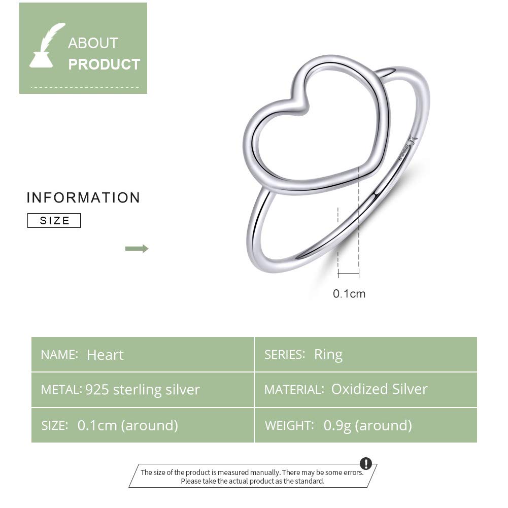 MUNDELL Sterling Silver 925 Simple Minimalist Heart Finger Rings for Women Wedding Engagement Statement Jewelry (heart, 5)