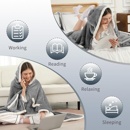 ESTINGO Wearable Heated Blanket Electric Throw, Heated Shawl with 6 Heating Levels and 1-4 Hours Auto Off, Heated Hoodie W...