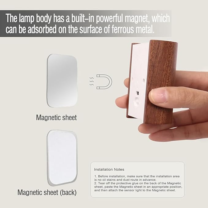 LANDGOO Smart Night Light Step Lights 2 Pack - Rechargeable Motion Sensor Stair Lights, 2700K Warm White LED, Walnut Wood for Hallway & Bedroom Safety