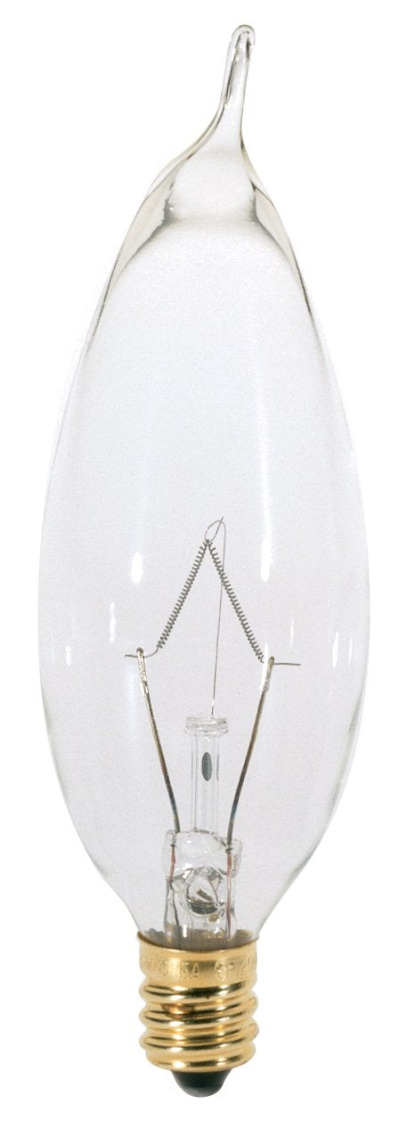 Satco S3274 25W Ca8 Incandescent Light Bulb, Dimmable, Clear, Soft White 2700K, Candelabra Base, 1 Count