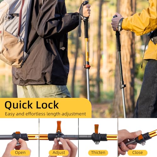 Naturehike Collapsible Trekking Poles, Adjustable Lightweight Aluminum Hiking Poles, Shock Absorption with Wrist Straps fo...