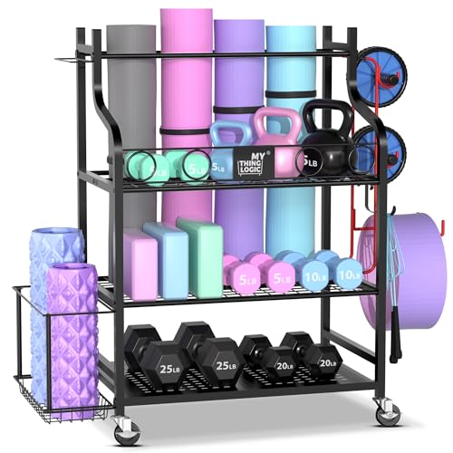 Mythinglogic Yoga Mat Storage Racks,Home Gym Storage Rack for Dumbbells Kettlebells Foam Roller, Yoga Strap and Resistance...