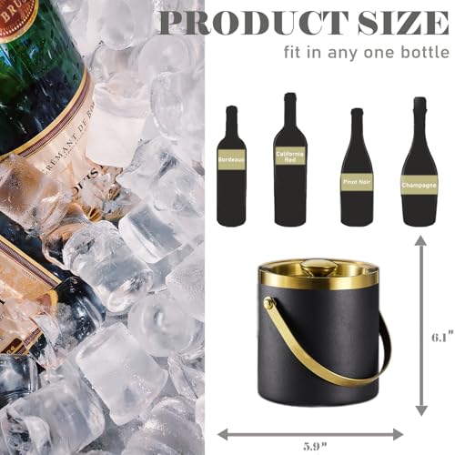 Sipoyen Ice Bucket with Lid, Handle and Tong Black Gold Insulated Stainless Steel Champagne Bucket 2L Wine Bucket for Part...