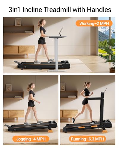 3 in 1 Walking Pad Treadmill with 16% Incline, Folding Treadmill with Handle Bar, Portable Treadmills for Home Small, 330 ...